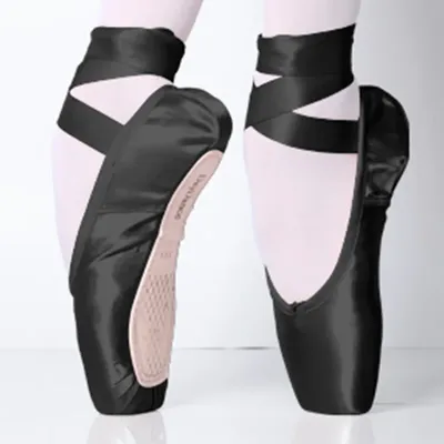 Chaussures de Ballet à Pointe en Satin Noir pour Femme et Fille Ballerines Professionnelles avec