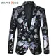 Blazer Vintage à Imprimé Floral pour Homme Manteau de Couleur Marine Noir et Blanc Vêtement de