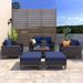 Wade Logan® Addai 7 Piece Rattan Sofa Seating Group w/ Cushions Synthetic Wicker/All - Weather Wicker/Wicker/Rattan in Blue/Brown | Outdoor Furniture | Wayfair