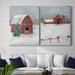 The Holiday Aisle® Christmas on the Farm I - 2 Piece Painting Print Set Canvas/Metal in Green/Red/White | 32 H x 48 W in | Wayfair