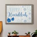 The Holiday Aisle® Happy Hanukkah - Graphic Art Print on Canvas Canvas, Wood in Blue/White | 31 H x 44 W x 1 D in | Wayfair