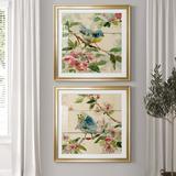 Lark Manor™ Birds & Blossoms I - 2 Piece Picture Frame Painting Print Set Canvas, Solid Wood in Blue/Green/Pink | 34.5 H x 69 W x 1.5 D in | Wayfair