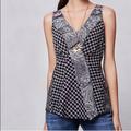 Anthropologie Tops | Anthro One September Rose Farm Plaid Floral Top Xs | Color: Black/White | Size: Xs