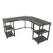 Inbox Zero 56.9" L Shaped Desk w/ Shelves Corner Computer Desk Large Table Wood/Metal in Gray | 29.4 H x 56.9 W x 56.9 D in | Wayfair