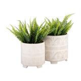 Wrought Studio™ 2 Piece Abstract Raised Footed Planter Set for Patio, Porch, Bedroom, or Living Room in White/Brown | Wayfair