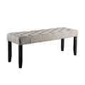 Red Barrel Studio® 48 Inches Bench w/ Button Tufted Seat & Chamfered Legs, Gray Linen/Wood in Brown | 19.5 H x 48 W x 16 D in | Wayfair