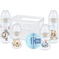 NUK First Choice+ Babyflaschen Starter Set | 0–6 Monate | 4 Flaschen mit Temperature Control Anzeige & Flaschenbox | Anti-KoliK-Ventil | BPA-frei | Disney Winnie Puuh | 5 Stück