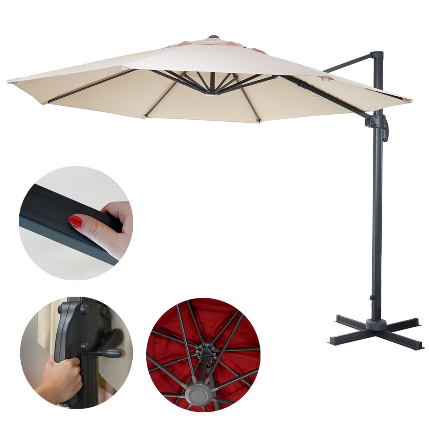 Gastronomie-Ampelschirm HWC-A96, Sonnenschirm, rund Ø 4m Polyester Alu/Stahl 27kg ~ bordeaux ohne Ständer Image