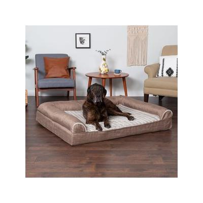 FurHaven Luxe Fur & Performance Linen Memory Top Sofa Cat & Dog Bed w/Removable Cover, Woodsmoke, Jumbo Plus