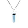 Franki Baker Sterling Silver & Natural Aquamarine Gemstone Small Double Point Pendant Necklace. Pendant Length: 2.8cm Chain Length: 50cm