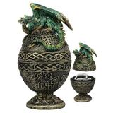 World Menagerie Dragon Perching on Celtic Knotwork Tattoo Relic Egg Jewelry Box, Wood in Green | 6 H x 3 W x 3 D in | Wayfair