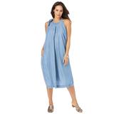 Plus Size Women's DenimTie-Neck Dress by Jessica London in Light Wash (Size 16 W)