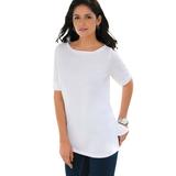 Plus Size Women's Stretch Cotton Cuff Tee by Jessica London in White (Size 30/32) Short-Sleeve T-Shirt