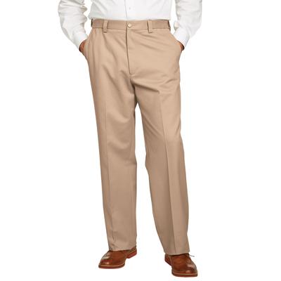 Men's Big & Tall Relaxed Fit Wrinkle-Free Expandable Waist Plain Front Pants by KingSize in Dark Khaki (Size 36 40)