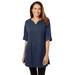Plus Size Women's Perfect Roll-Tab-Sleeve Notch-Neck Tunic by Woman Within in Navy (Size M)