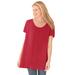 Plus Size Women's Perfect Short-Sleeve Shirred U-Neck Tunic by Woman Within in Classic Red (Size 1X)