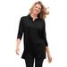 Plus Size Women's Long-Sleeve Polo Shirt by Woman Within in Black (Size M)