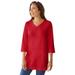 Plus Size Women's Perfect Three-Quarter Sleeve V-Neck Tunic by Woman Within in Classic Red (Size 4X)