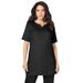 Plus Size Women's Notch-Neck Soft Knit Tunic by Roaman's in Black (Size M) Short Sleeve T-Shirt