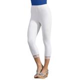 Plus Size Women's Lace-Trim Essential Stretch Capri Legging by Roaman's in White (Size M) Activewear Workout Yoga Pants