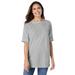 Plus Size Women's Perfect Cuffed Elbow-Sleeve Boat-Neck Tee by Woman Within in Heather Grey (Size 1X) Shirt