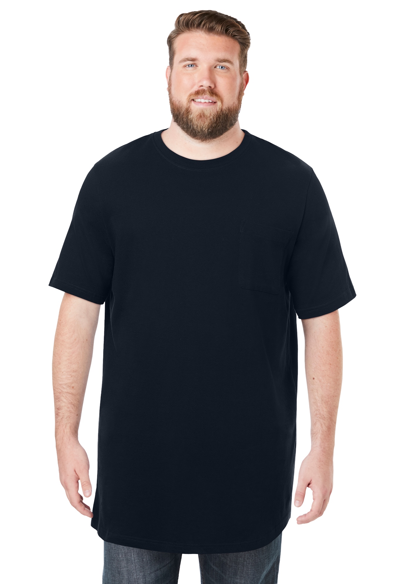 Men's Big & Tall Shrink-Less™ Lightweight Longer-Length Crewneck Pocket T-Shirt by KingSize in Black (Size 3XL)
