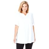 Plus Size Women's Perfect Roll-Tab-Sleeve Notch-Neck Tunic by Woman Within in White (Size 1X)