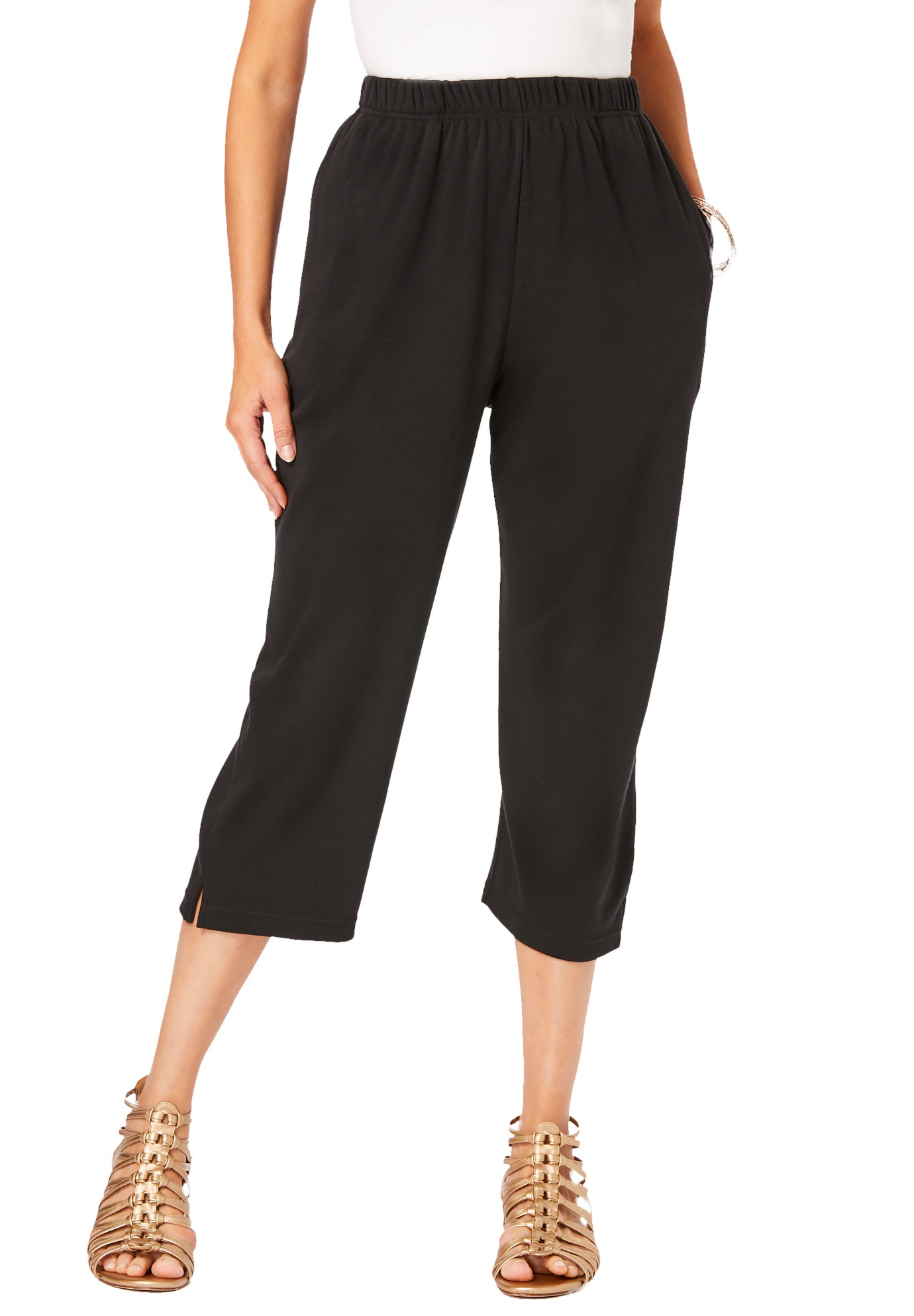 Plus Size Women's Plus Size Soft Knit Pull-On Capri Pant by Roaman's in Black (Size L) Pull On Elastic Waist