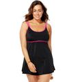 Plus Size Women's Lingerie Strap Swimdress by Swimsuits For All in Black Pink (Size 18)