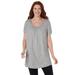 Plus Size Women's Perfect Short-Sleeve Shirred U-Neck Tunic by Woman Within in Medium Heather Grey (Size 1X)