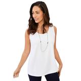 Plus Size Women's Horseshoe Neck Tank by Jessica London in White (Size 12) Top Stretch Cotton