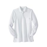 Men's Big & Tall Longer-Length Long-Sleeve Shrink-Less™ Piqué Polo by KingSize in White (Size 9XL)