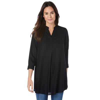 Plus Size Women's Rayon 7-Day Three-Quarter Sleeve Tab-Front Tunic by Woman Within in Black (Size 3X)