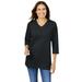 Plus Size Women's Perfect Three-Quarter Sleeve V-Neck Tee by Woman Within in Black (Size 1X) Shirt