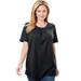 Plus Size Women's Perfect Button-Sleeve Shirred Scoop-Neck Tee by Woman Within in Black (Size M) Shirt