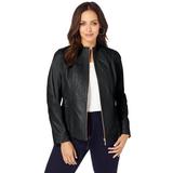 Plus Size Women's Zip Front Leather Jacket by Jessica London in Black (Size 16 W)