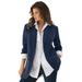 Plus Size Women's Boyfriend Blazer by Roaman's in Navy (Size 14 W) Professional Jacket