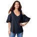 Plus Size Women's Ruffle-Sleeve Top with Cold Shoulder Detail by Roaman's in Navy (Size 18/20)