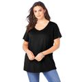 Plus Size Women's V-Neck Ultimate Tee by Roaman's in Black (Size S) 100% Cotton T-Shirt