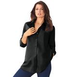 Plus Size Women's Long-Sleeve Kate Big Shirt by Roaman's in Black (Size 24 W) Button Down Shirt Blouse