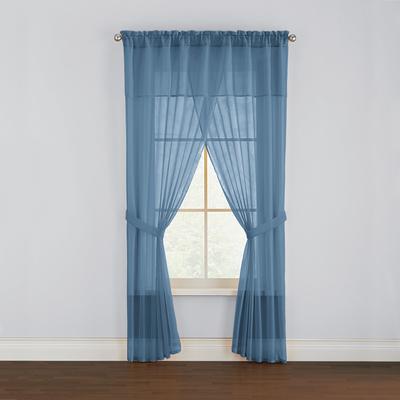 Wide Width BH Studio Sheer Voile 5-Pc. One-Rod Curtain Set by BH Studio in Smoke Blue (Size 96