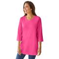 Plus Size Women's Perfect Three-Quarter Sleeve V-Neck Tunic by Woman Within in Raspberry Sorbet (Size 2X)
