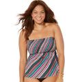 Plus Size Women's Smocked Bandeau Tankini Top by Swimsuits For All in Olive Stripe (Size 16)