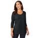 Plus Size Women's Stretch Cotton Scoop Neck Tee by Jessica London in Black (Size 12) 3/4 Sleeve Shirt