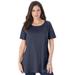 Plus Size Women's Swing Ultimate Tee with Keyhole Back by Roaman's in Navy (Size L) Short Sleeve T-Shirt