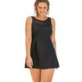 Plus Size Women's Mesh High Neck Swimdress by Swimsuits For All in Black (Size 14)