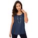 Plus Size Women's Horseshoe Neck Tank by Jessica London in Navy (Size 14/16) Top Stretch Cotton