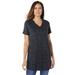 Plus Size Women's Marled V-Neck Tunic by Woman Within in Dark Black Marled (Size 14/16)