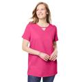 Plus Size Women's Perfect Short-Sleeve Keyhole Tee by Woman Within in Raspberry Sorbet (Size 30/32) Shirt
