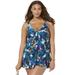 Plus Size Women's Tie Front V-Neck Swimdress by Swimsuits For All in Multi Leaf (Size 8)